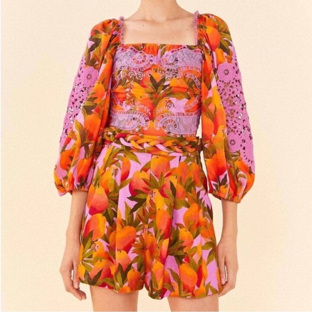 FarmRio Purple macaw 🦜 mango 🥭 blouse